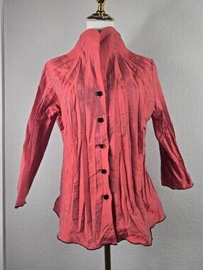 Vintage Beluva San Francisco Crinkle Pleated Jacket Shirt Red Art To Wear Medium